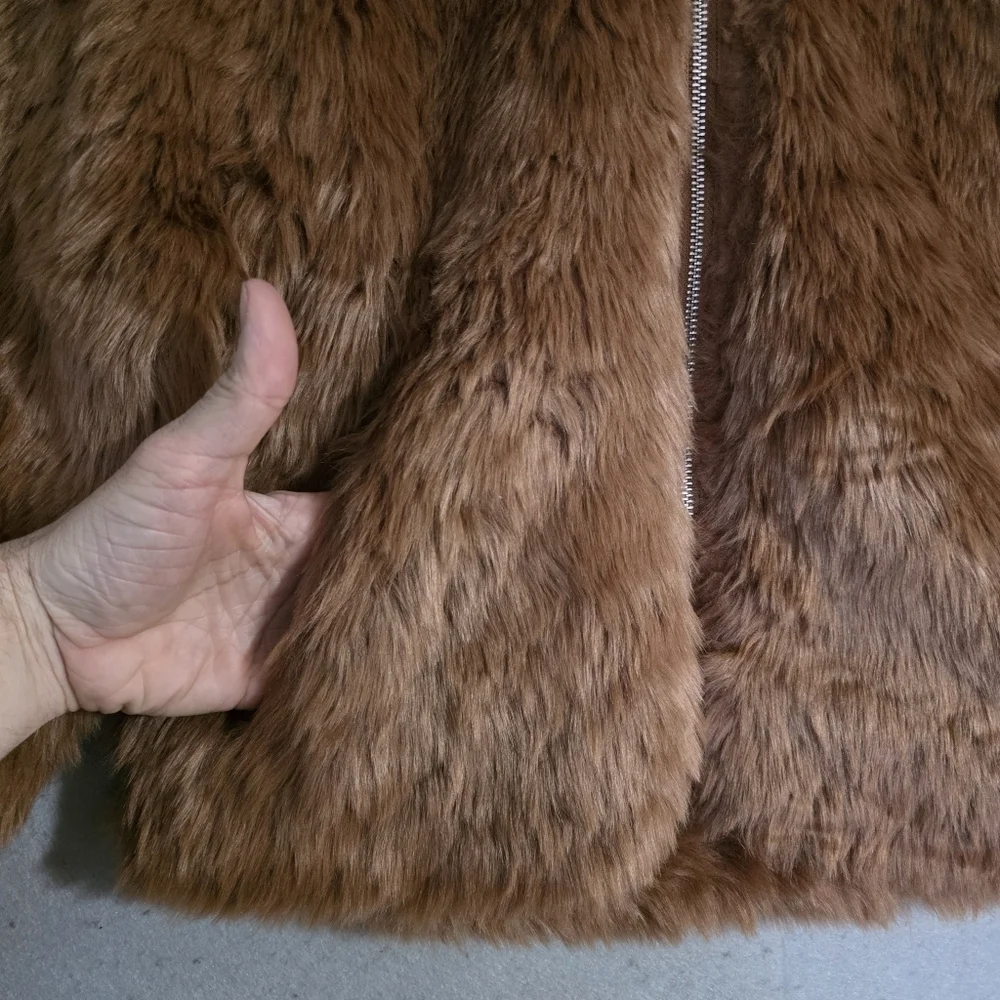 Abercrombie & Fitch Womens Brown Cropped Faux Fur Jacket Size Small - Picture 7 of 12